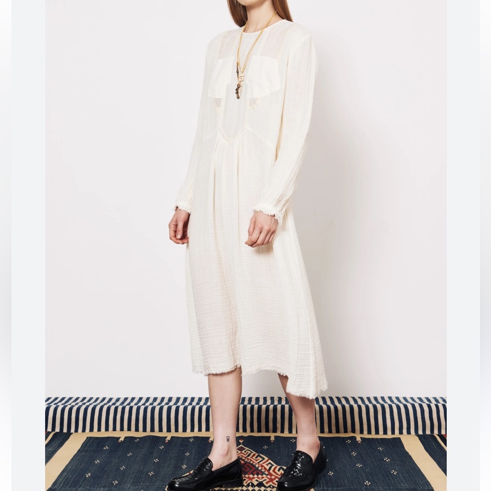 Raquel Allegra Malia Midi Cream/White Long Sleeve Dress NWT Sz Womens Large - Picture 1 of 13